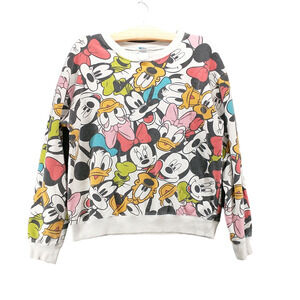 Disney Mickey & Friends Womens All Over Print Pullover Sweatshirt Multi M